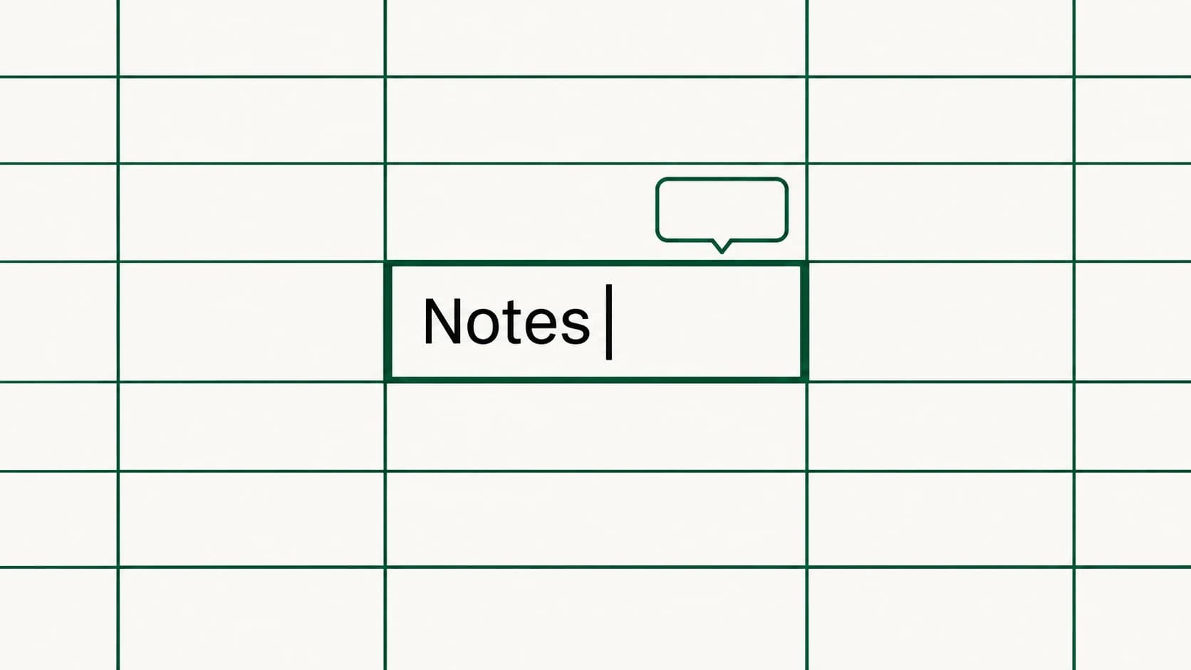 A magnified spreadsheet cell contains ordinary text and an insertion caret.