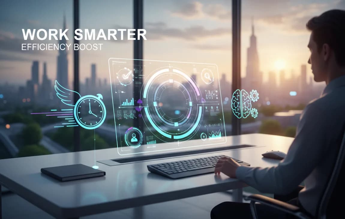 Professional increasing work efficiency with focused deep work