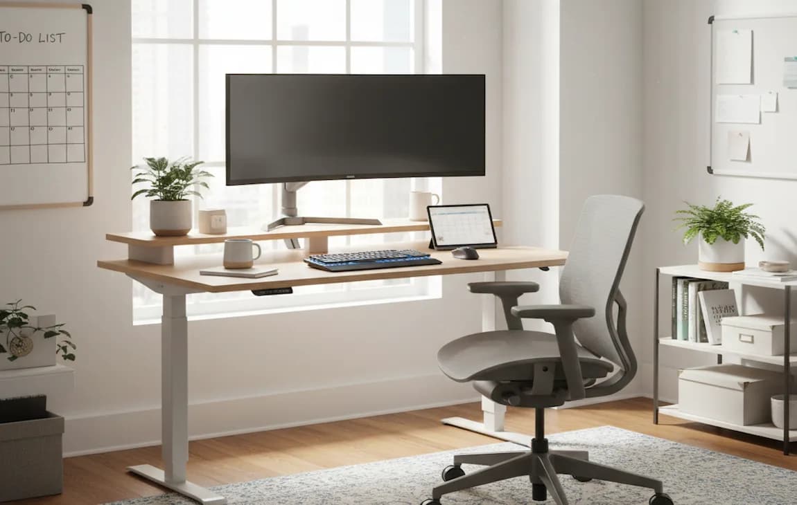 Ergonomic home workspace setup for remote work productivity