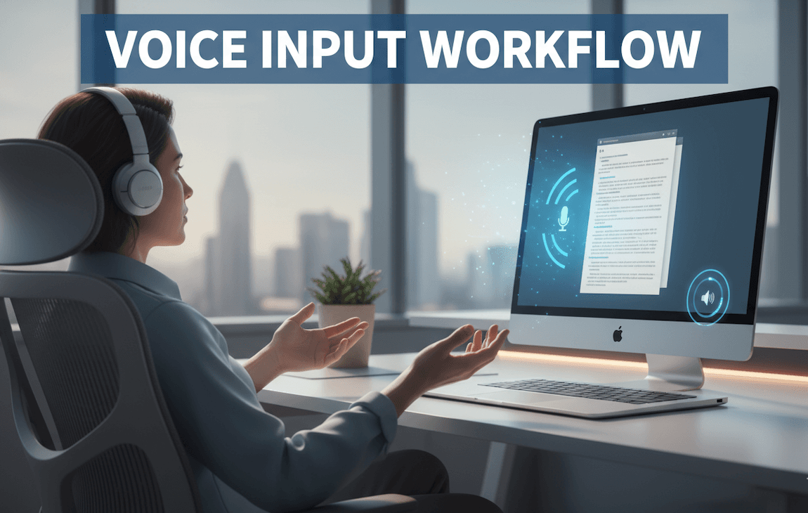 User using a voice input workflow on a Mac to write without typing